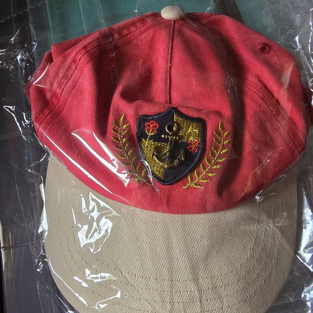 #240 Free People Red and Tan Embroidered Hat